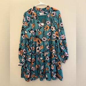 Karlie Teal and Orange Floral Mini Dress